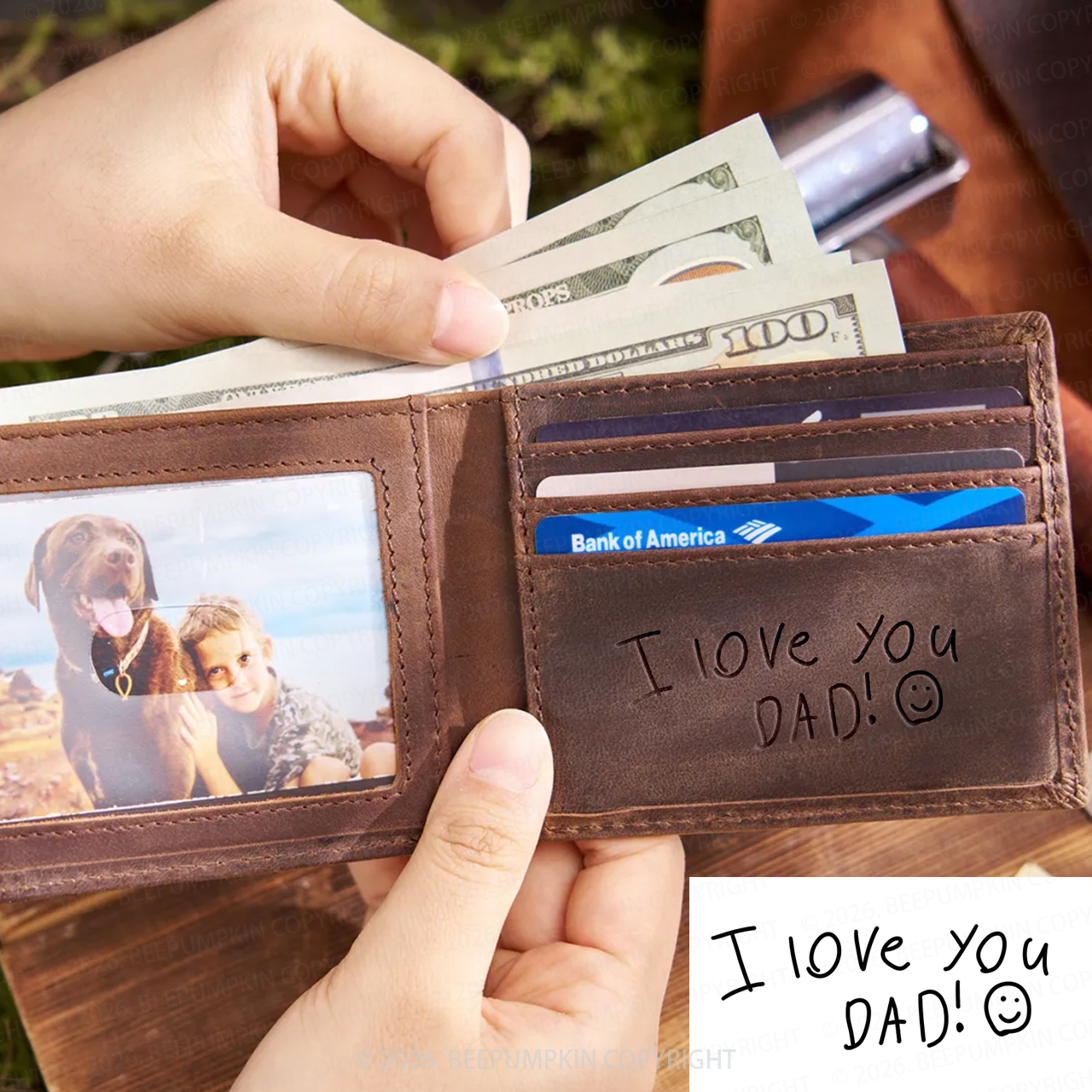 Personalized Handwriting Engraved Leather Wallet