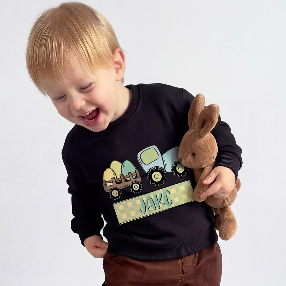 Personalized Name Easter Tractor Kid's Sweatshirt