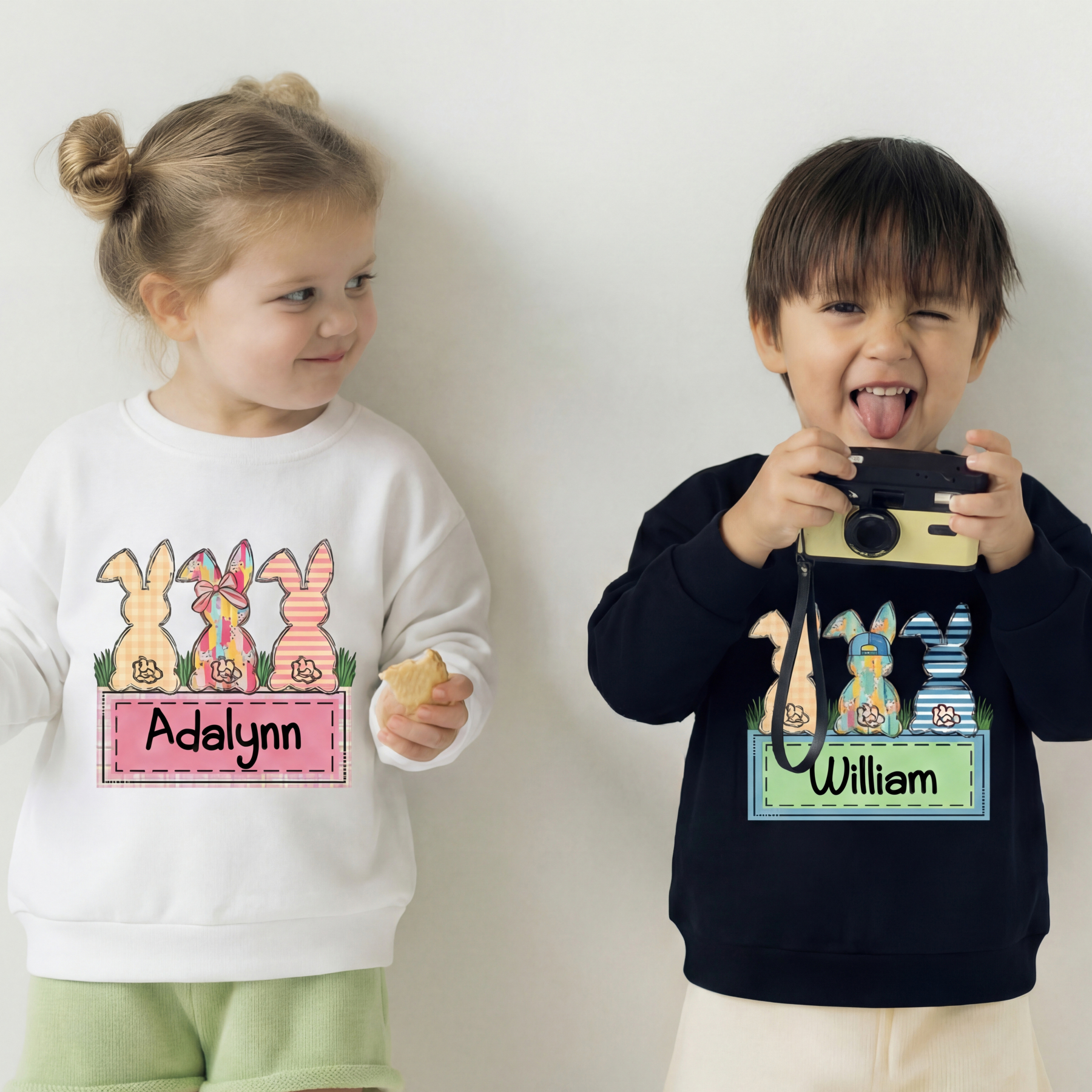 Personalized Name Retro Happy Easter Kid's Sweatshirt