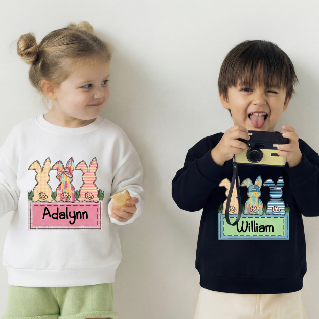 Personalized Name Retro Happy Easter Kid's Sweatshirt