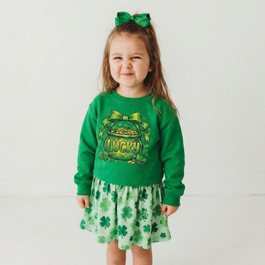 Lucky Shamrock Coquette St. Patrick's Day Kid's Sweatshirt