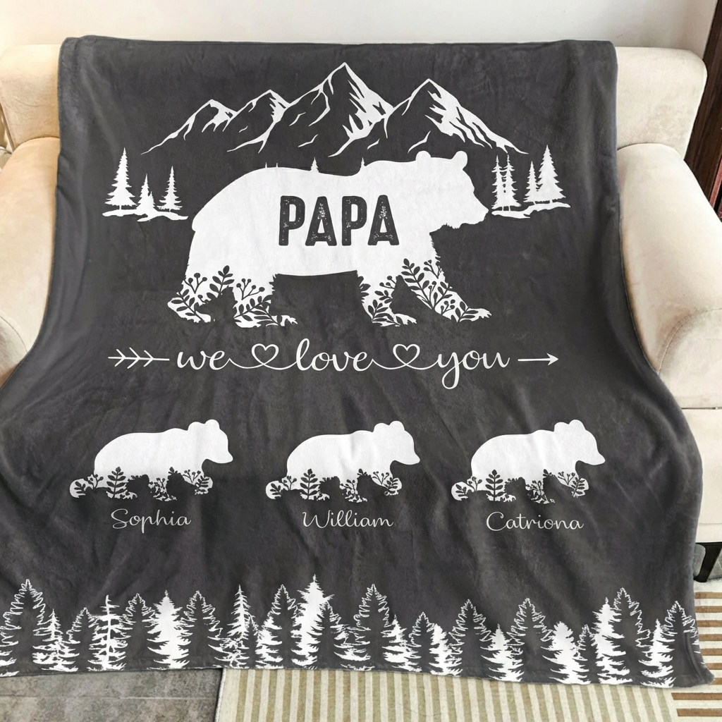 Personalized Bear Blanket For Father's Day Gift