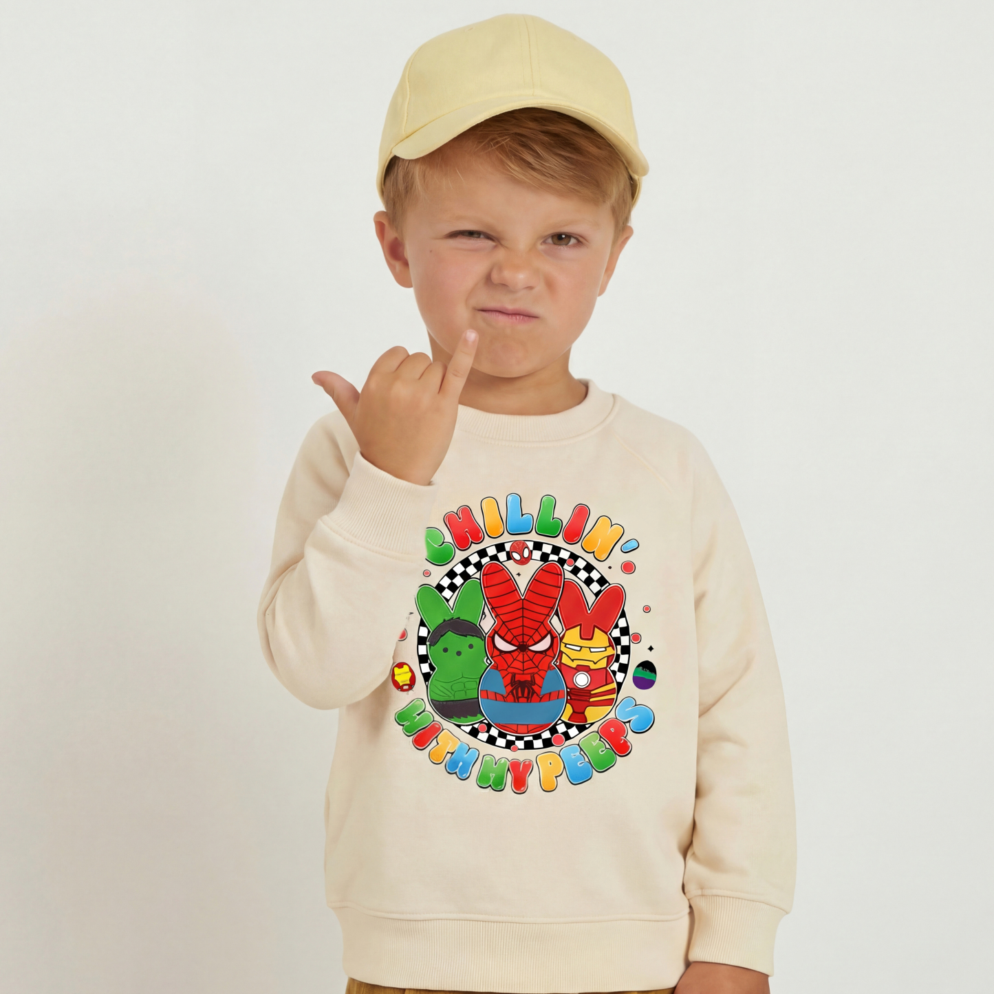 Cartoon Chillin With My Bunny Easter Kid's Sweatshirt