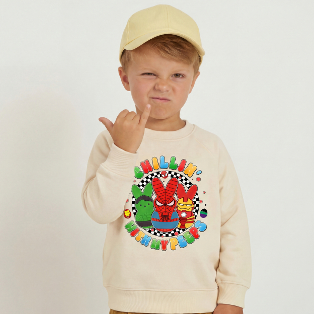 Cartoon Chillin With My Bunny Easter Kid's Sweatshirt