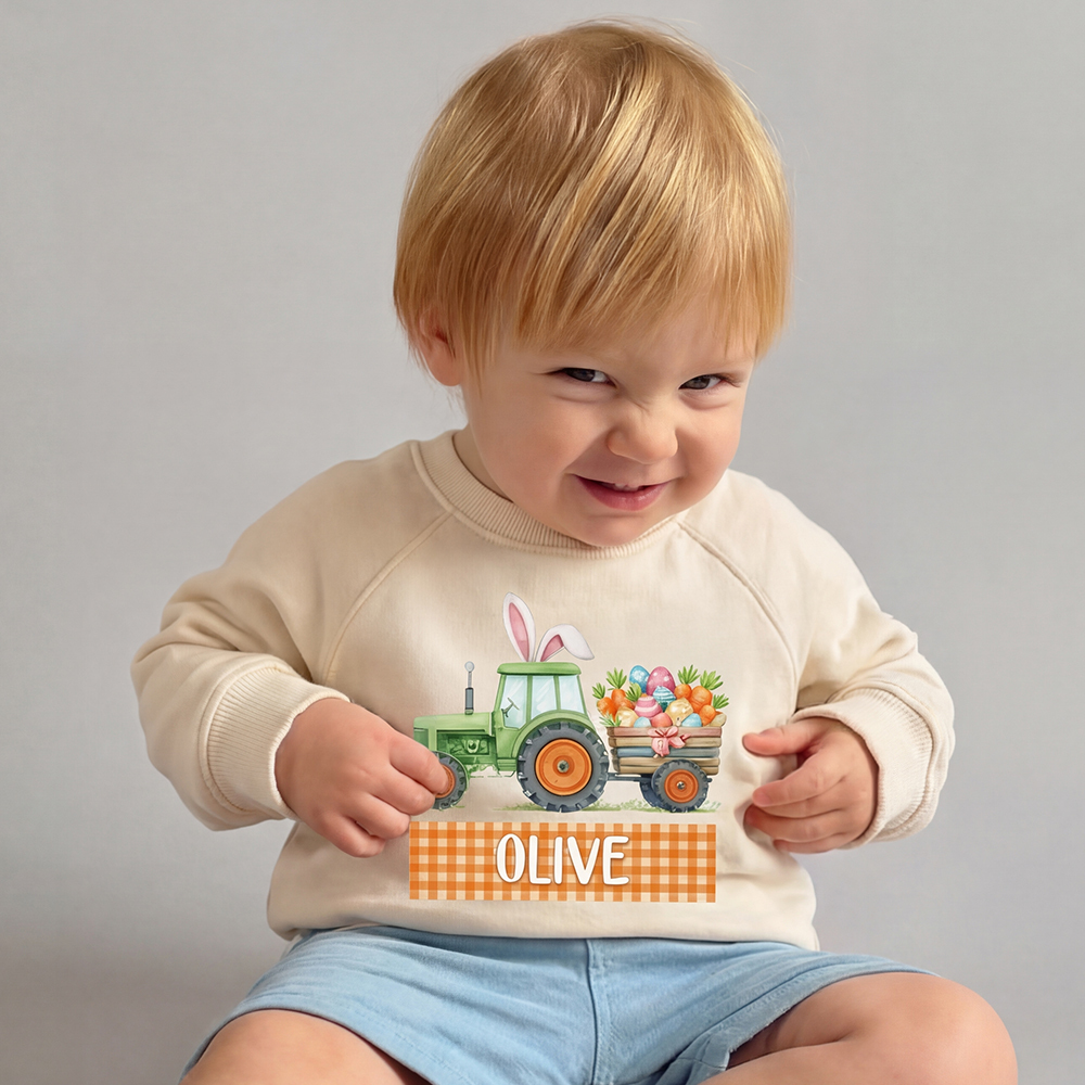 Personalized Name Easter Tractor Farm Kid's Sweatshirt