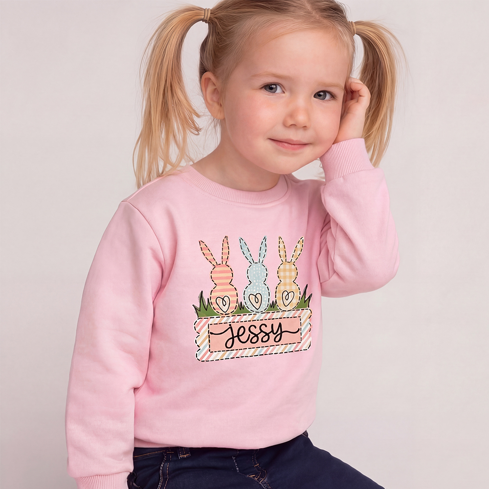 Personalized Name Easter Bunny Trio Girl Kid's Sweatshirt