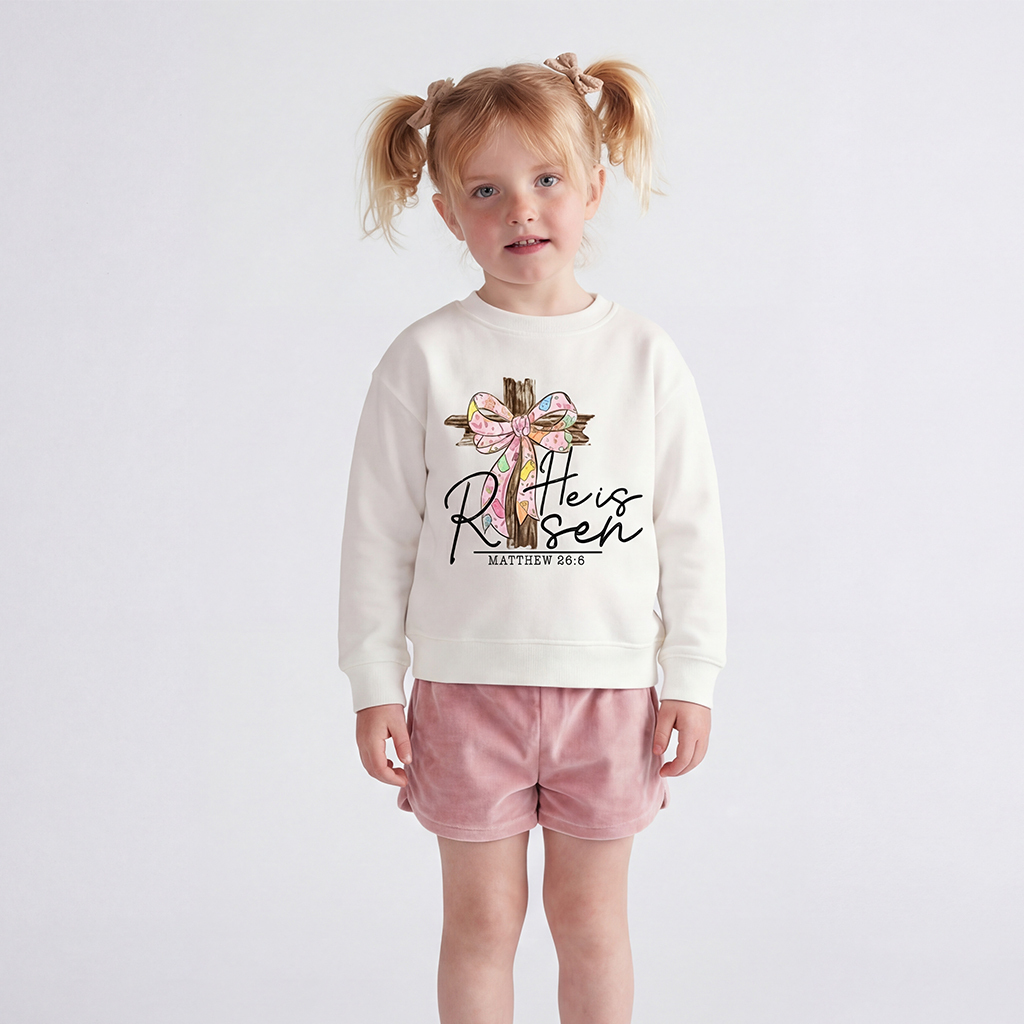 He Is Risen Easter Coquette Bow Kid's Sweatshirt