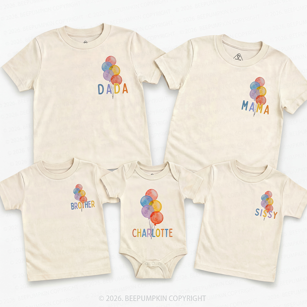 Personalized Rainbow Balloon Birthday Family Matching T-Shirts