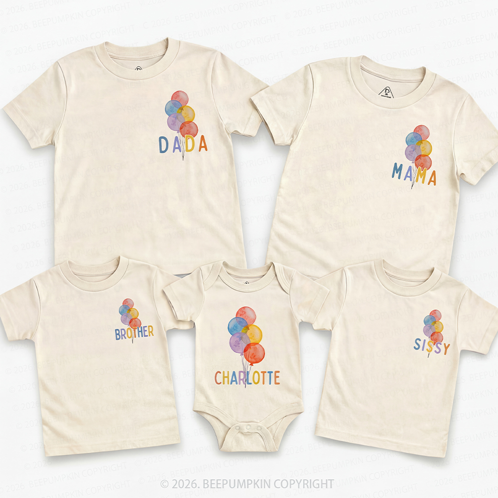 Personalized Rainbow Balloon Birthday Family Matching T-Shirts
