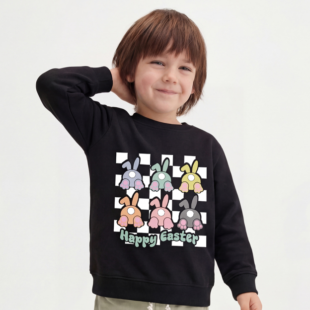 Happy Easter Bunnies Checkered Kid's Sweatshirt