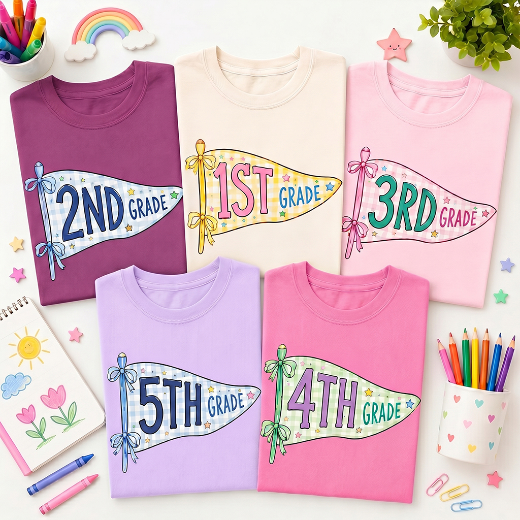 Personalized Back to School Pennant Bow Pastel Toddler&Kid's Tees