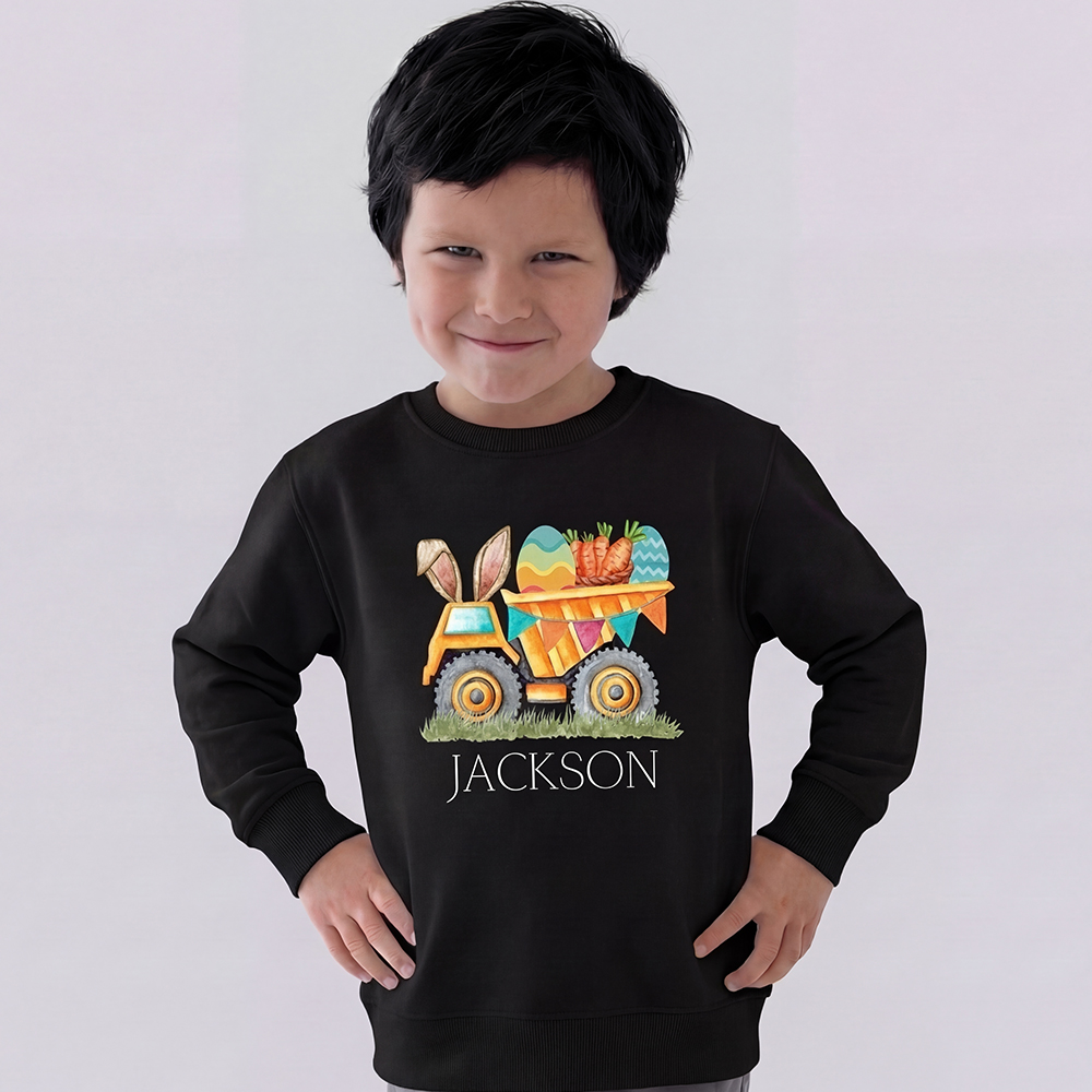Personalized Name Easter Dump Truck Kid's Sweatshirt