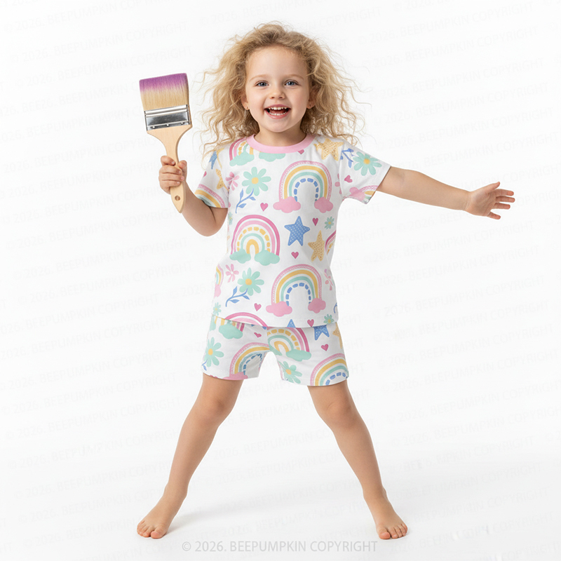 Starry Rainbow Dreams Two-Piece Pajama Short Sets For Toddler&Kids