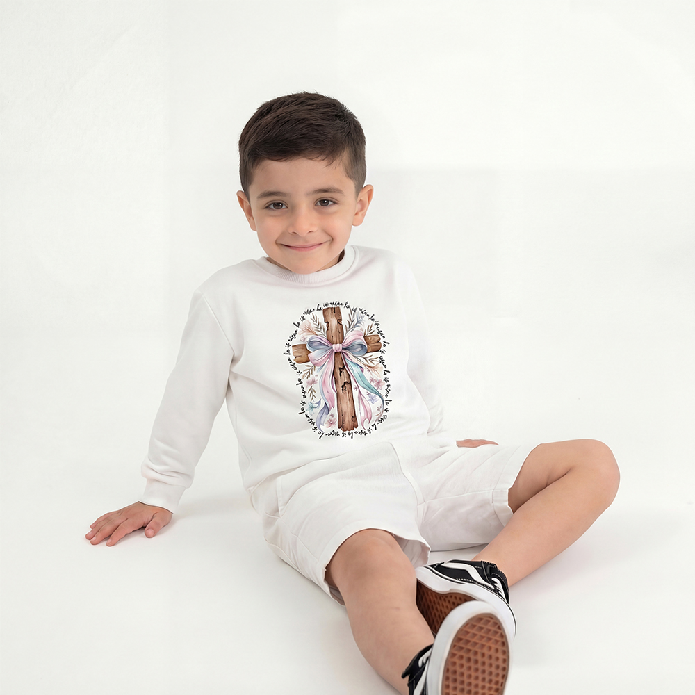 He Is Risen Soft Pastel Cross Kid's Sweatshirt