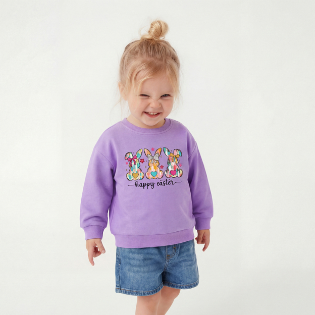 Pastel Brush Happy Bunnies Kid's Sweatshirt