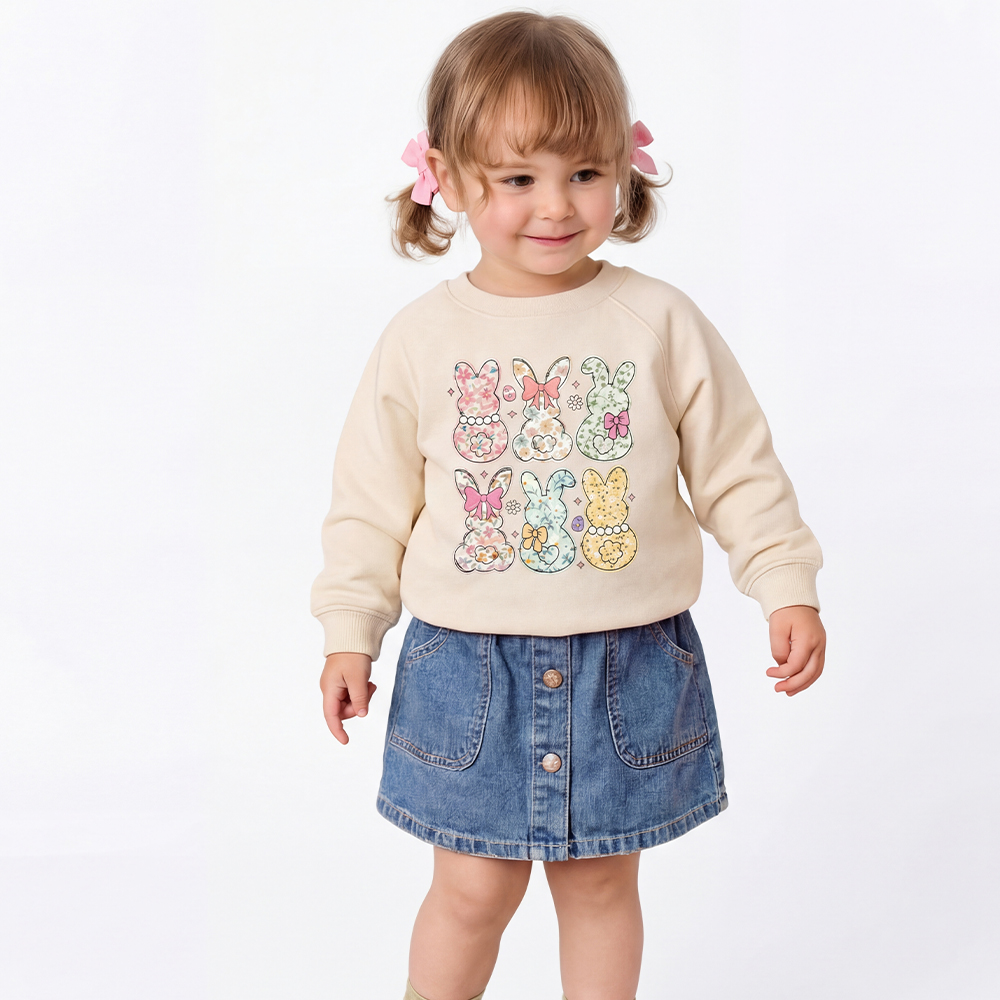 Vintage Spring Floral Bunny Bows Kid's Sweatshirt