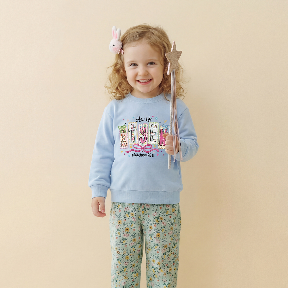 Easter Bow Lettering He Is Risen Kid's Sweatshirt