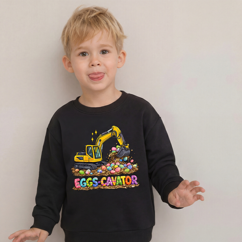 Eggs-Cavator Excavator Easter Kid's Sweatshirt