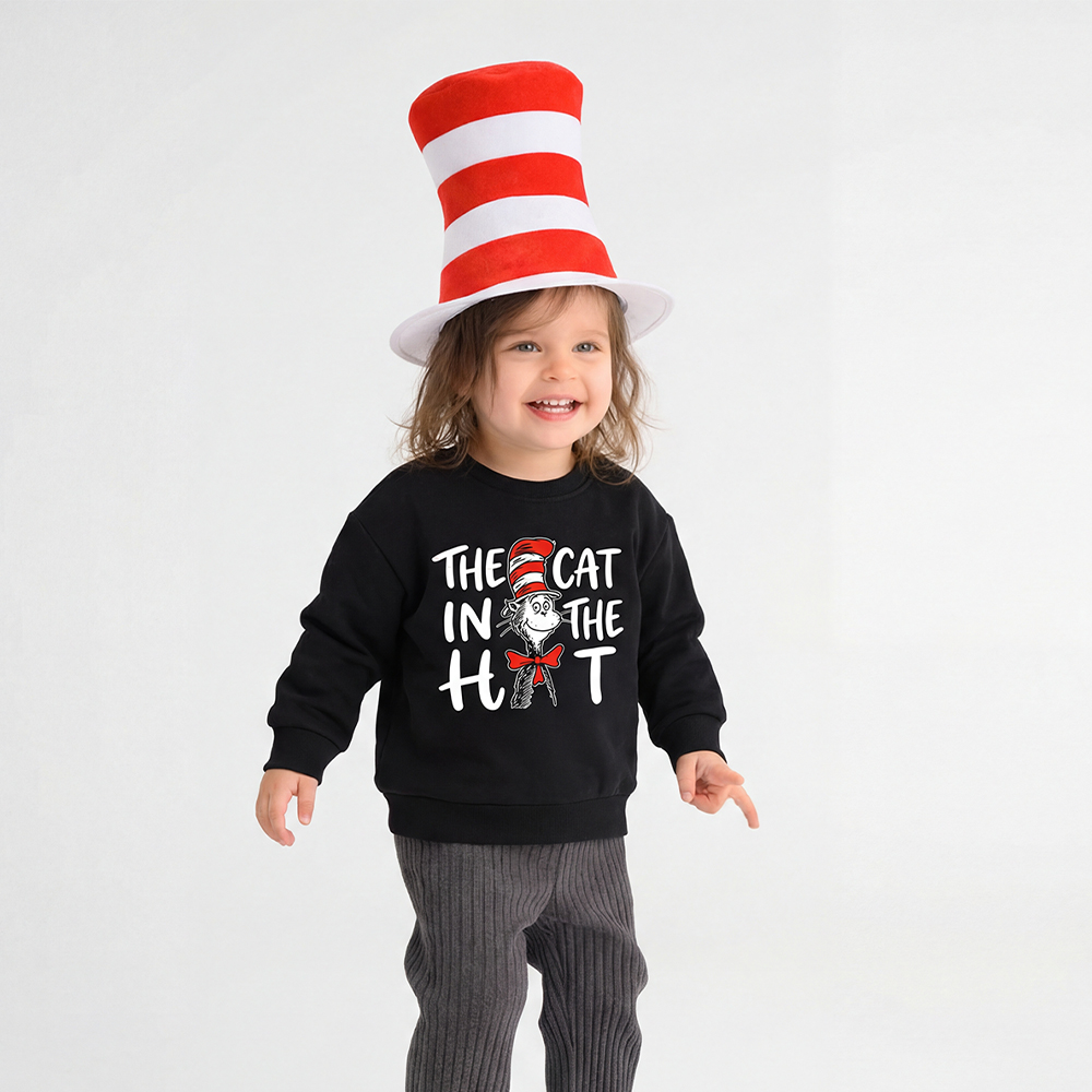Whimsical Cat In Hat Toddler&Kids Sweatshirt