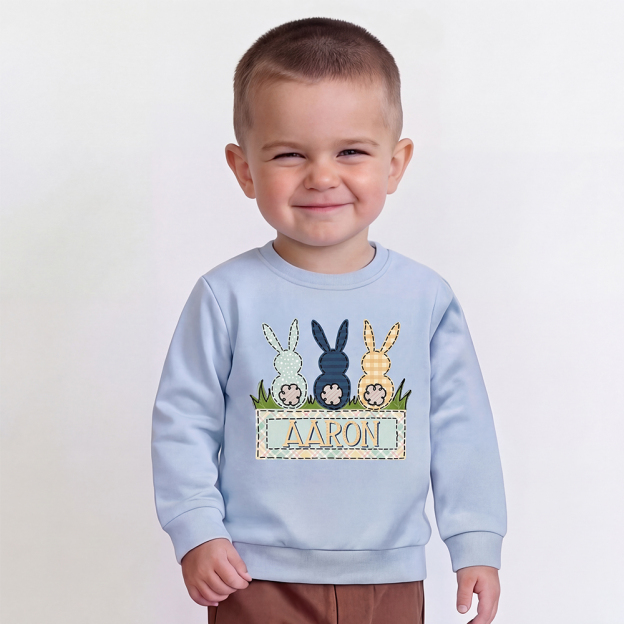 Personalized Name Easter Bunny Trio Boy Kid's Sweatshirt