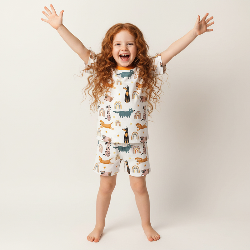 Rainbow Lovely Dog Two-Piece Pajama Short Sets For Toddler&Kids