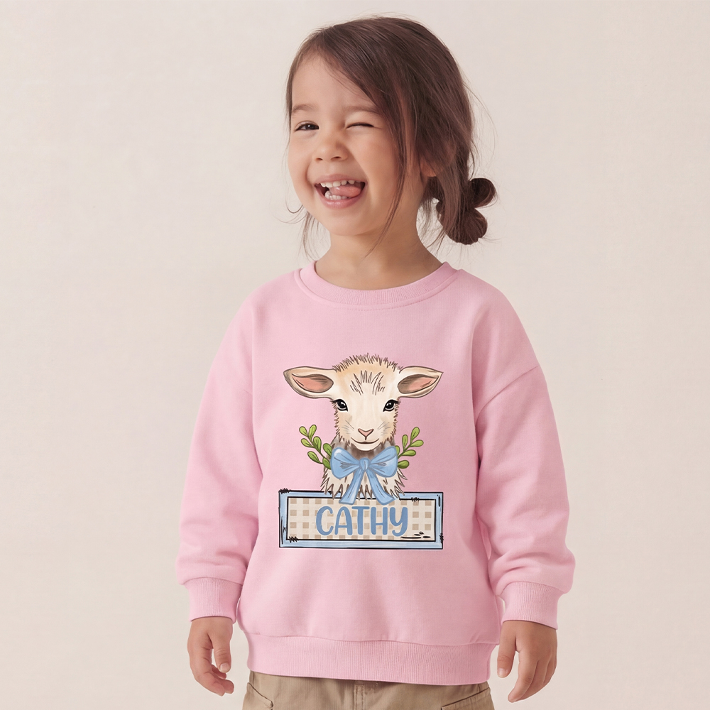 Personalized Baby Lamb With Bow Kid's Sweatshirt