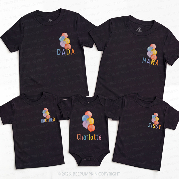 Personalized Rainbow Balloon Birthday Family Matching T-Shirts