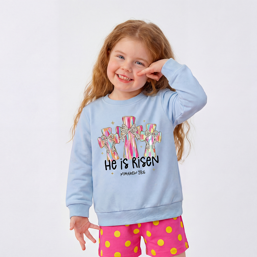 He Is Risen Easter Cross Kid's Sweatshirt