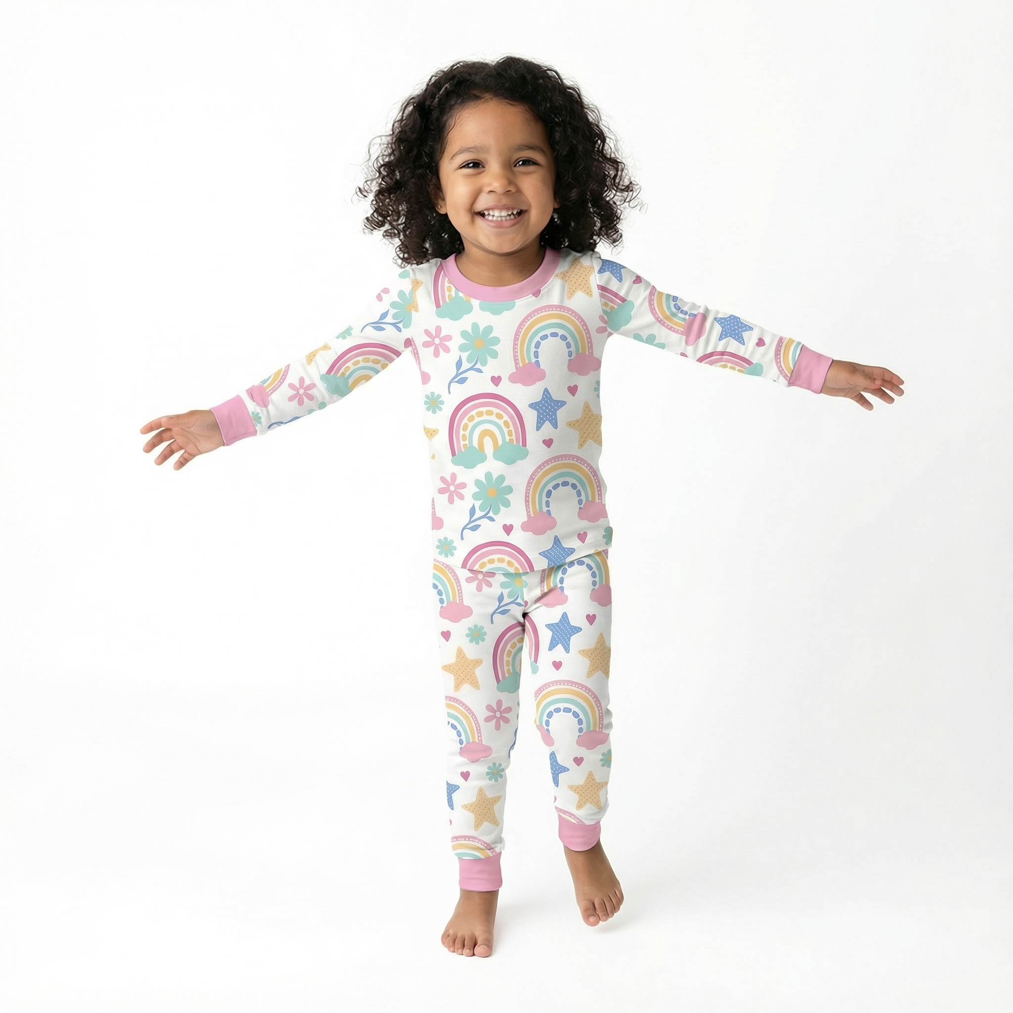 Starry Rainbow Dreams Two-Piece Pajama Set For Kids