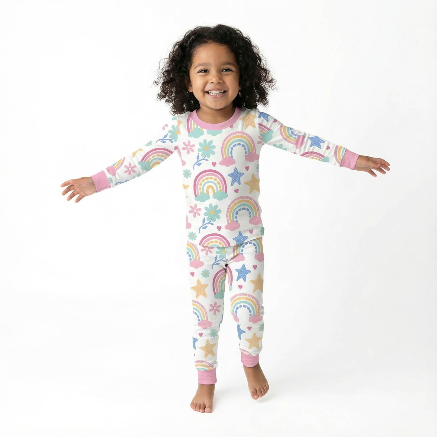Starry Rainbow Dreams Two-Piece Pajama Set For Kids