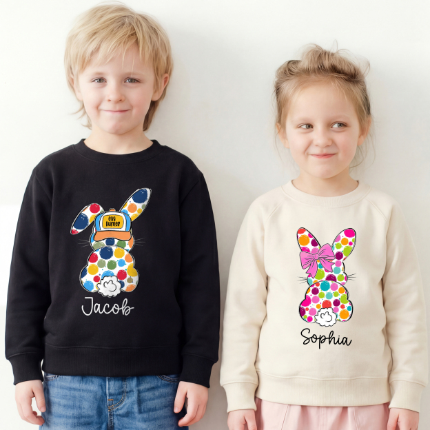 Personalized Name Easter Coquette Bow Bunny Kid's Sweatshirt