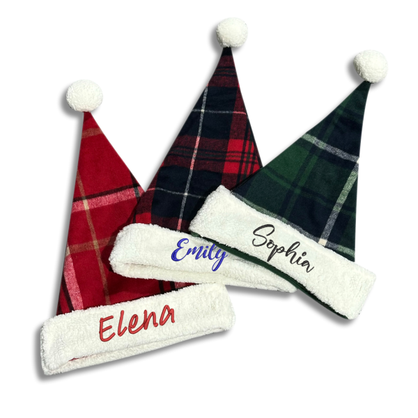 Image of Personalized Full Size Plaid Santa Hat Beepumpkin