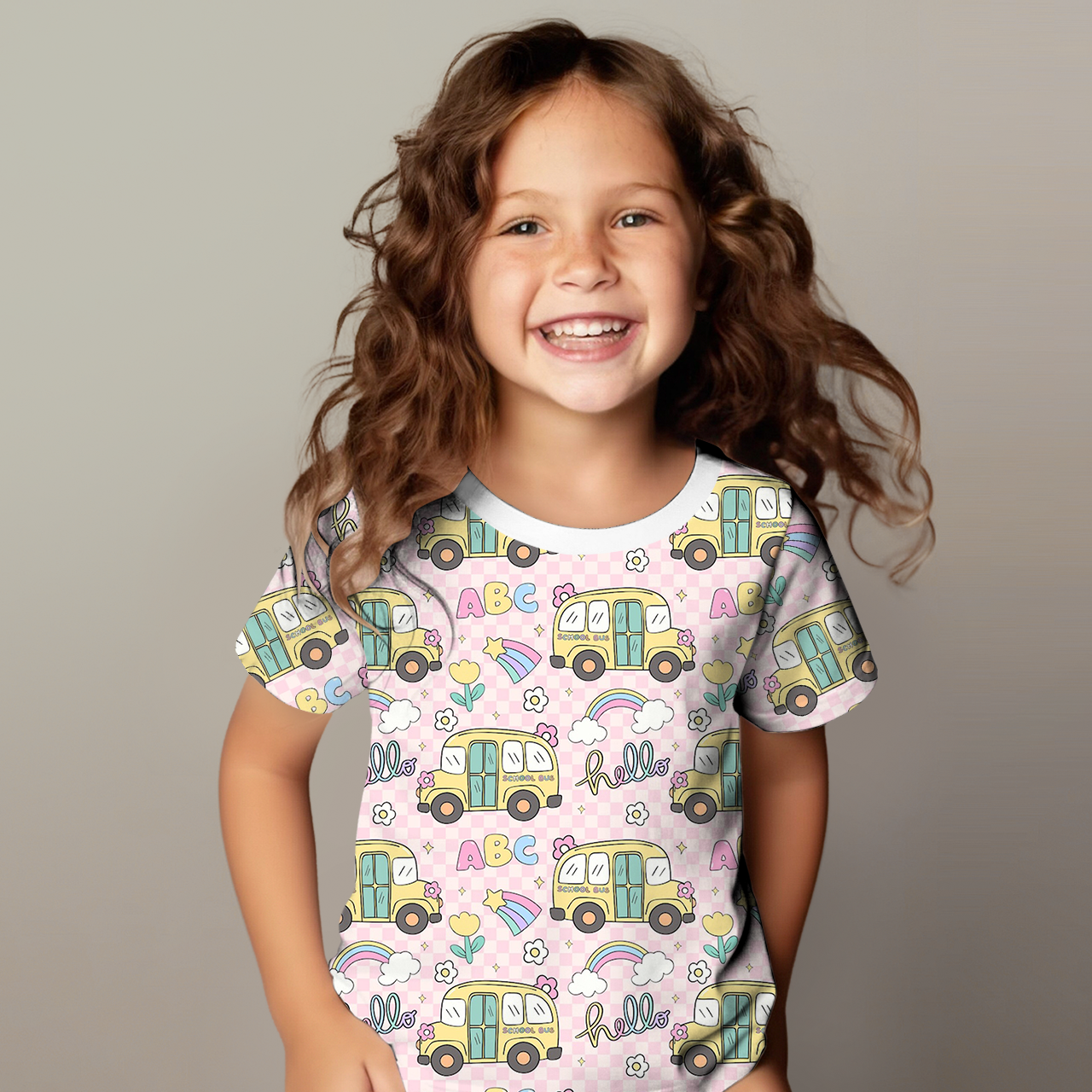 Pink School Bus All Over Print Kids Tees