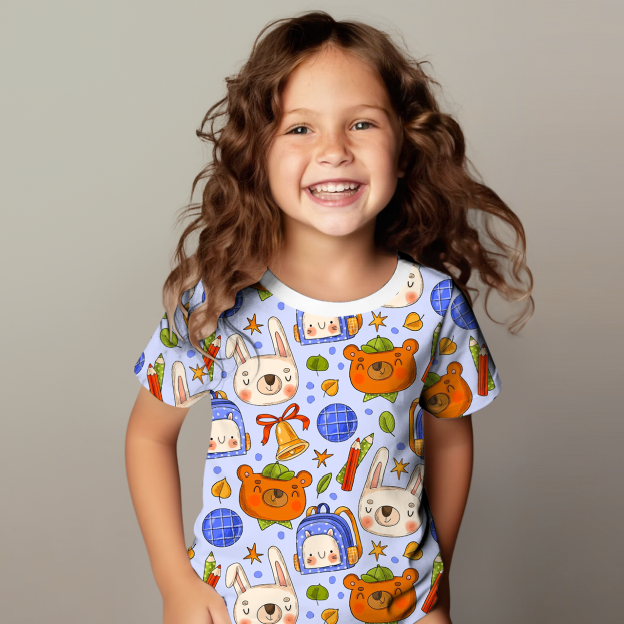 Little Bear And Rabbit Classmates All Over Print Kids Tees