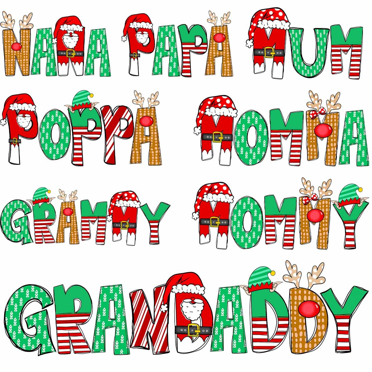 Personalized Cartoon Font Santa Family Matching T-Shirts Beepumpkin