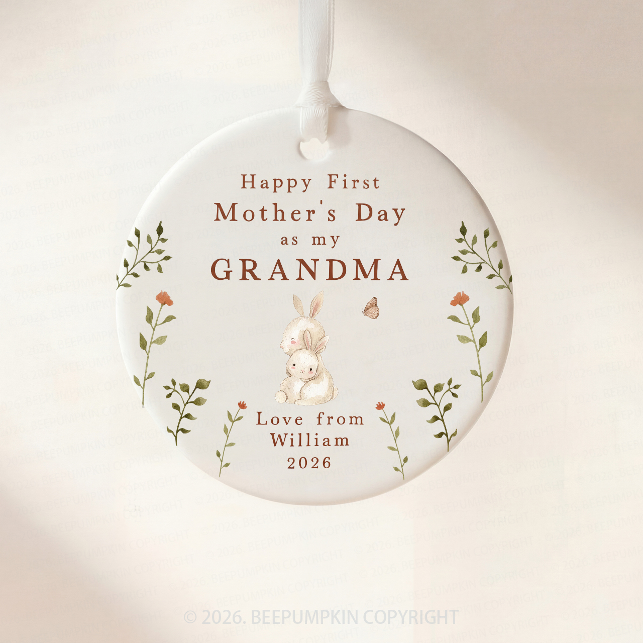 Personalized First Mother's Day Rabbit Ornament Beepumpkin