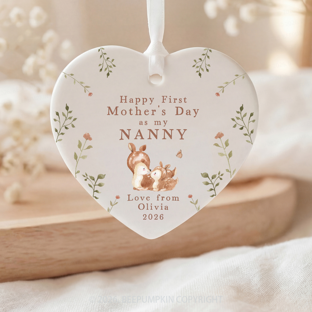 Personalized First Mother's Day Deer Ornament Beepumpkin