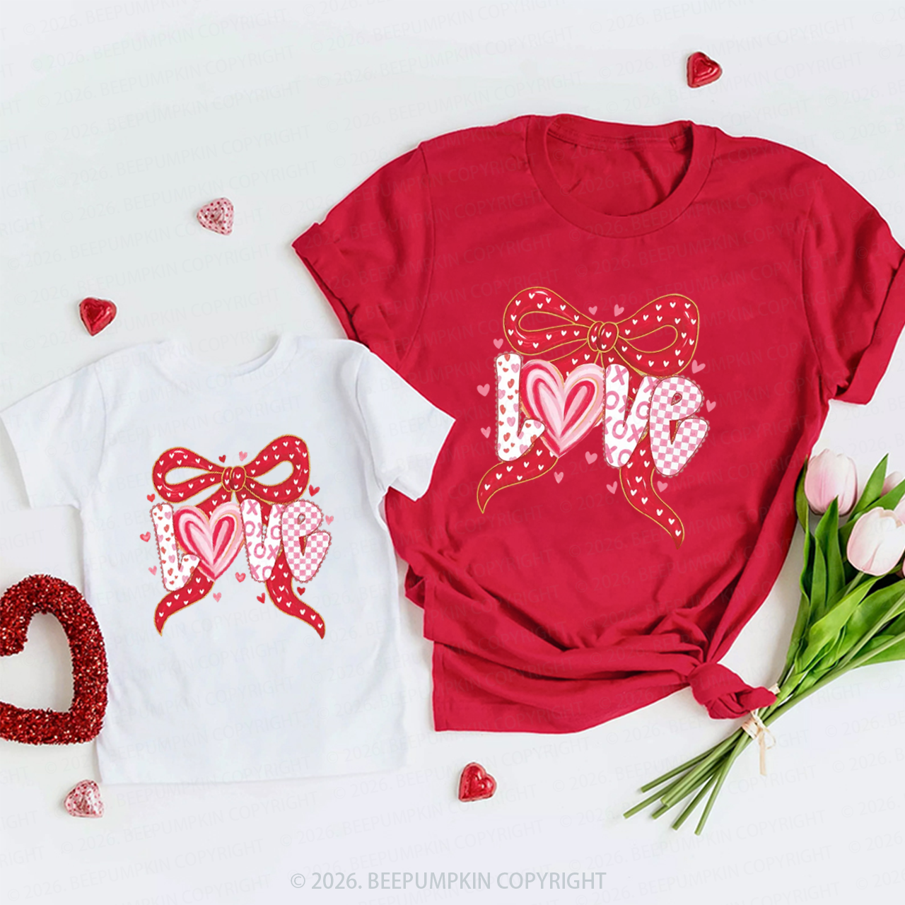 Coquette Bow Love Valentine's Day Mom&Me Matching Tees