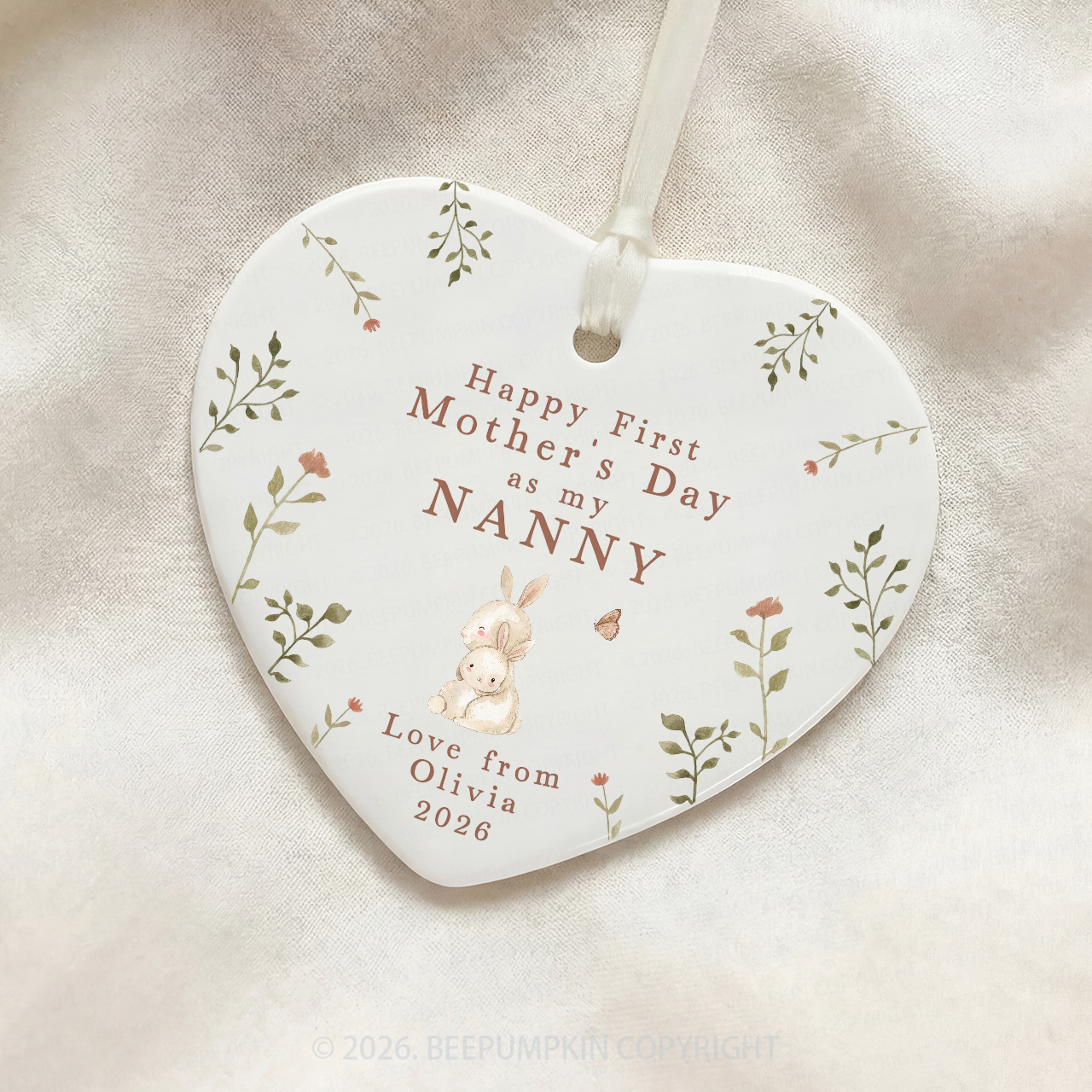 Personalized First Mother's Day Rabbit Ornament Beepumpkin