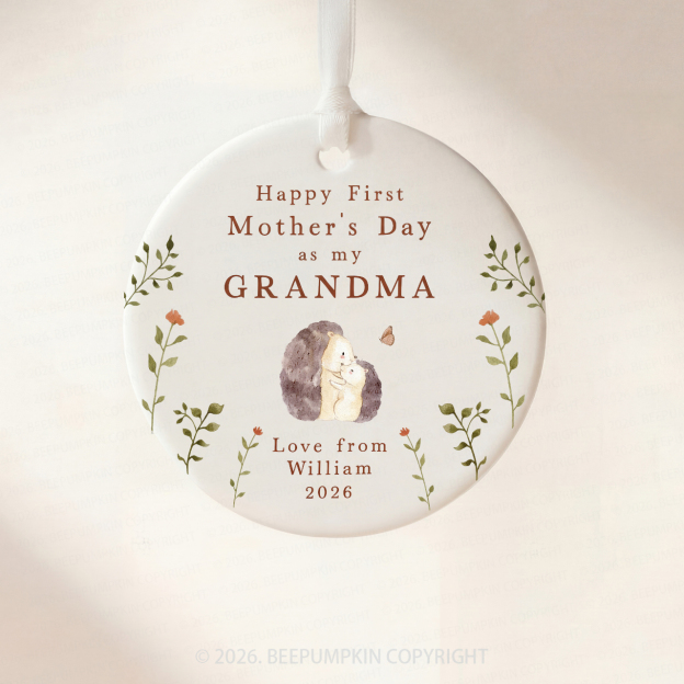 Personalized First Mother's Day Hedgehog Ornament Beepumpkin