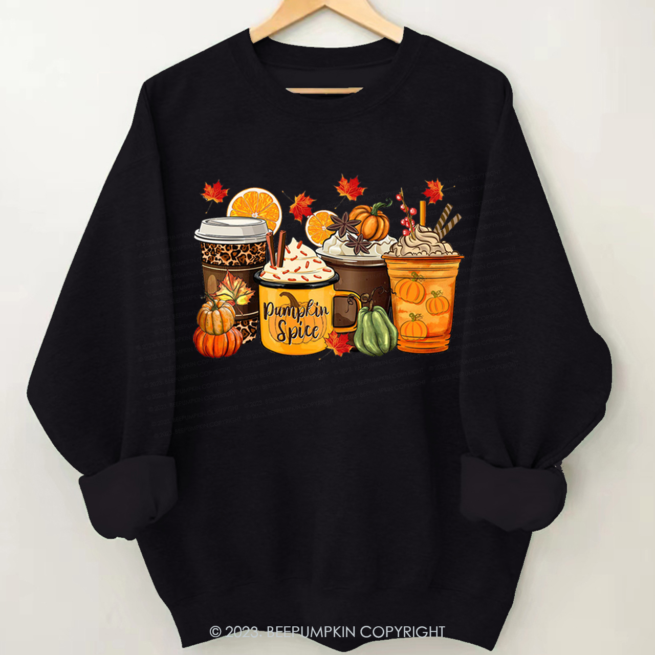 Retro Coffee And Maple Leaf Fall Sweatshirt Beepumpkin