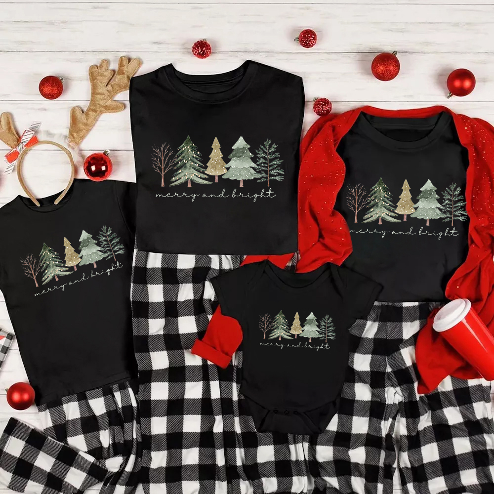 Merry And Bright Trees Christmas Family Shirt
