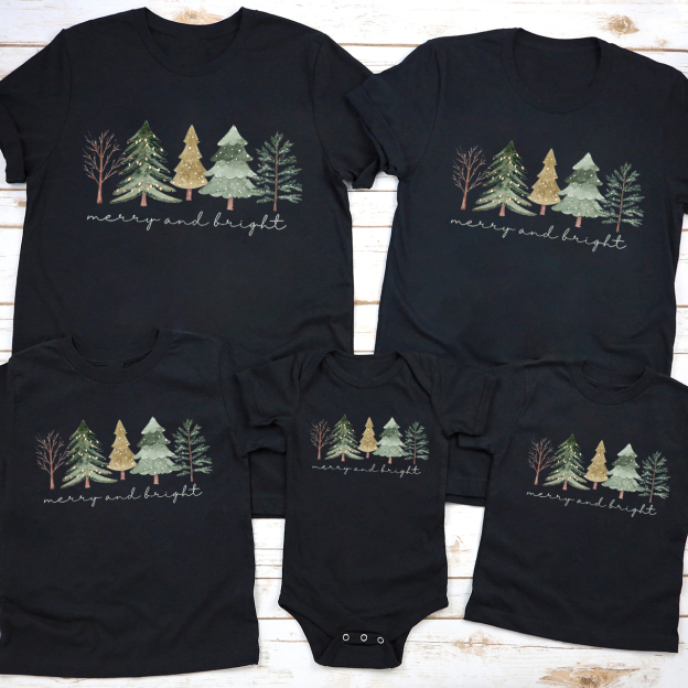 Merry And Bright Trees Christmas Family Shirt
