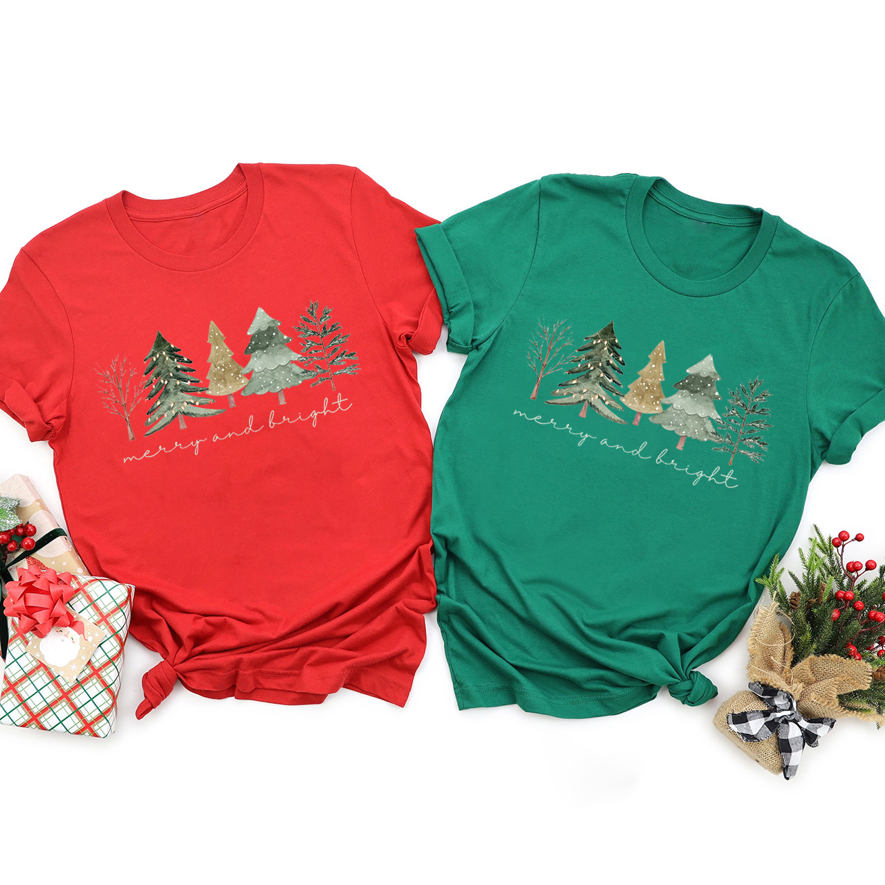 Merry And Bright Trees Christmas Family Shirt