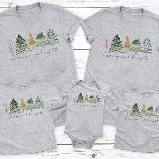 Merry And Bright Trees Christmas Family Shirt