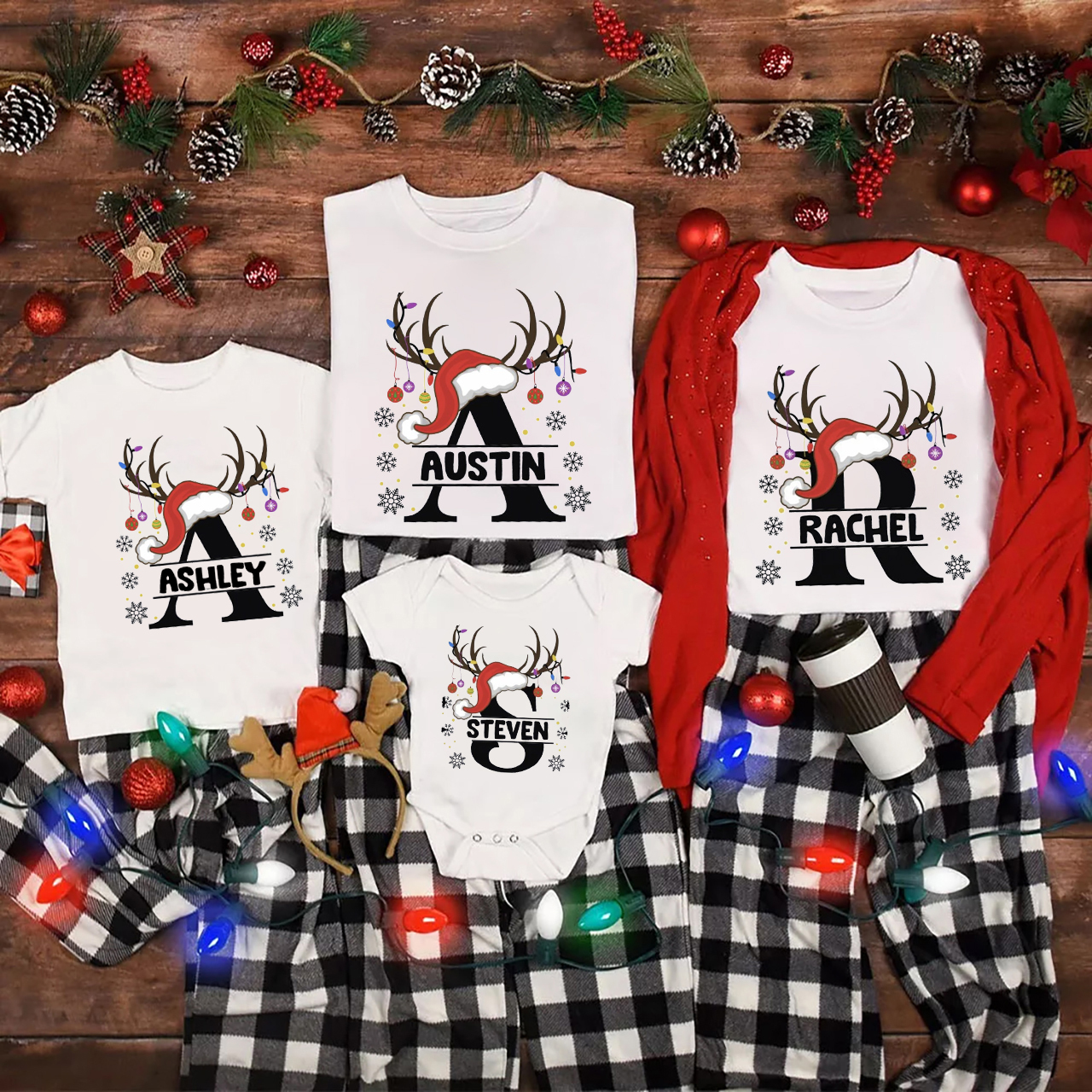 Personalized Cute Antlers Christmas 2023 Family Shirt