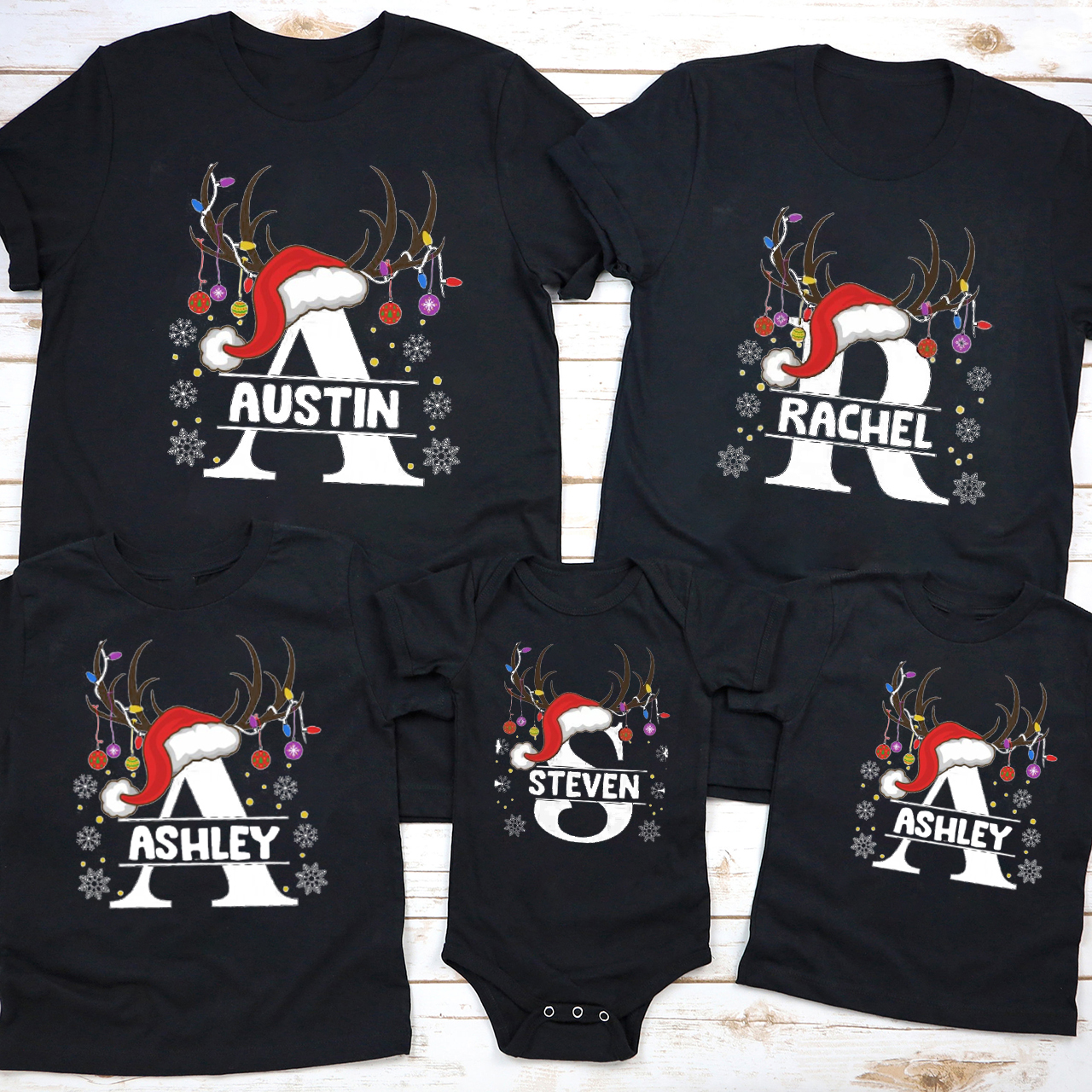 Personalized Cute Antlers Christmas 2023 Family Shirt