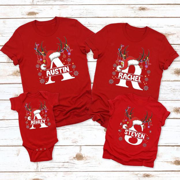 Personalized Cute Antlers Christmas 2023 Family Shirt
