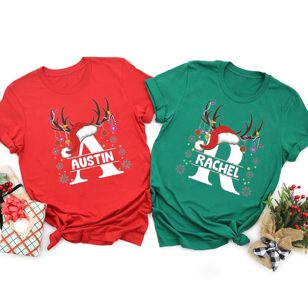 Personalized Cute Antlers Christmas 2023 Family Shirt