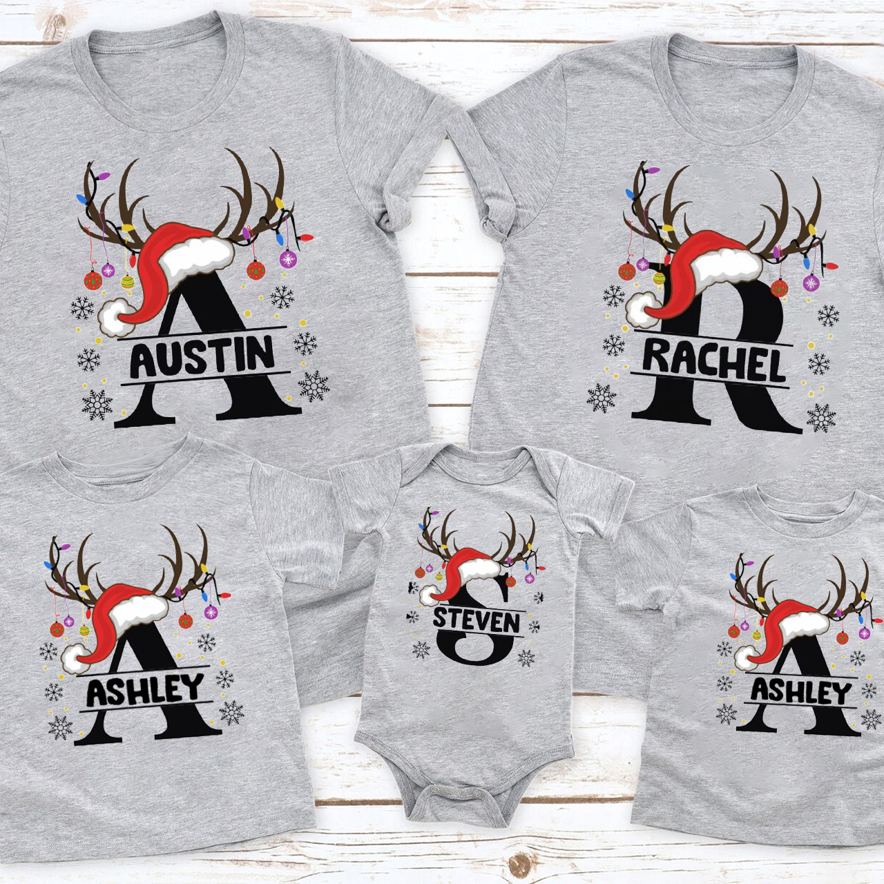 Personalized Cute Antlers Christmas 2023 Family Shirt